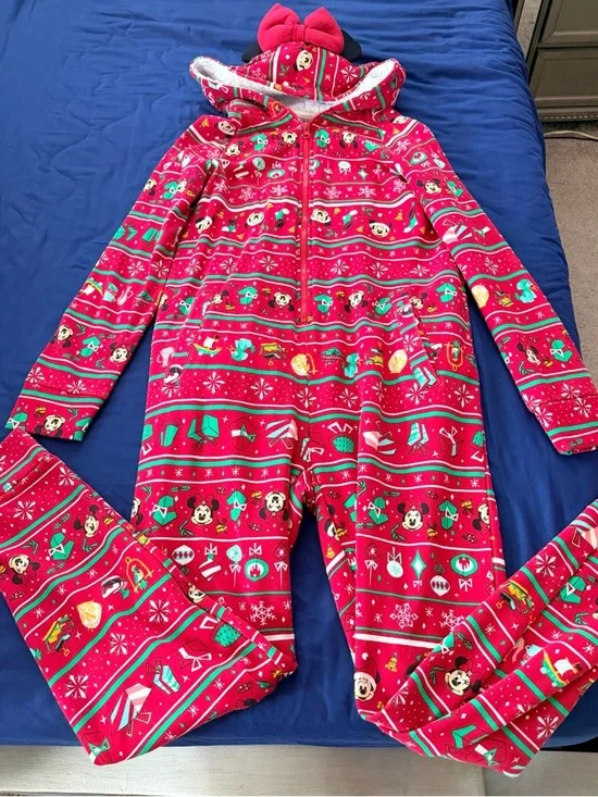 Disney Red Minnie Mouse Holiday One-Piece Pajama Jumpsuit - Picture 1 of 4